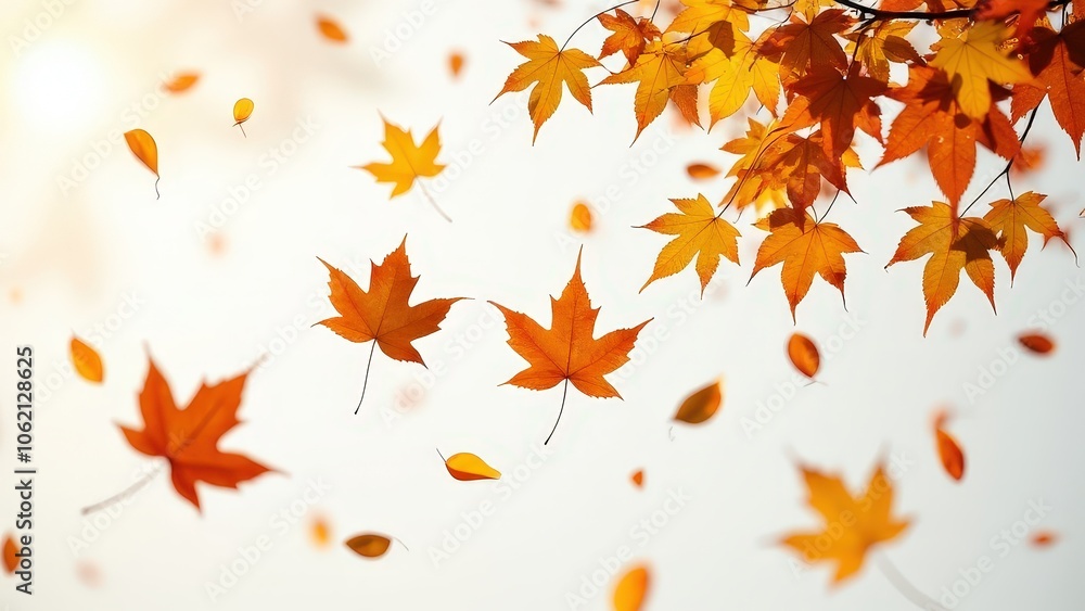 Autumn leaves gently falling against a bokeh background, showcasing shades of orange, yellow, and brown, capturing the serene beauty of the fall season. Autumn leaves gently falling against a bokeh background, showcasing shades of orange, yellow, and brown, capturing the serene beauty of the fall season.
