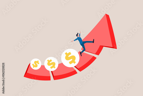 Businessman lead money coins running up rising graph. concept of Investment profit and earning, stock market growth or fund flow depend on interest rate and inflation