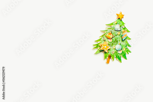 Christmas tree. Decorated tree. New Year tree on a white background.