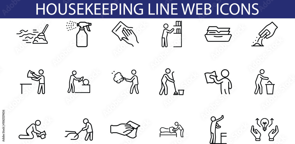 Fototapeta premium Housekeeping Line Web Icons for Cleaning Services