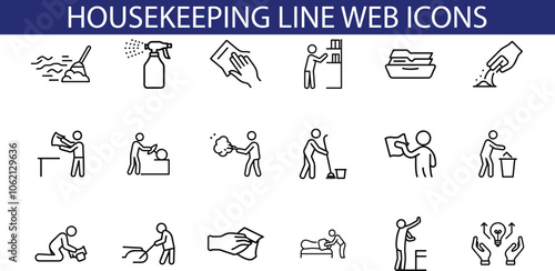 Housekeeping Line Web Icons for Cleaning Services