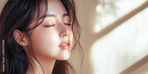 Portrait Woman with long hair and a dark complexion. Concept of beautiful skinned woman, positive thinking woman.