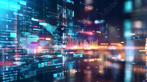 Wallpaper Mural Futuristic data visualization with graphs and analytics in motion Torontodigital.ca