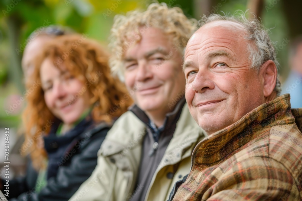 Portrait of happy senior man with his family in the park. Portrait of happy senior man with his family in the park.