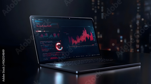 Wallpaper Mural High resolution laptop displaying data analytics and graphs in dark setting Torontodigital.ca