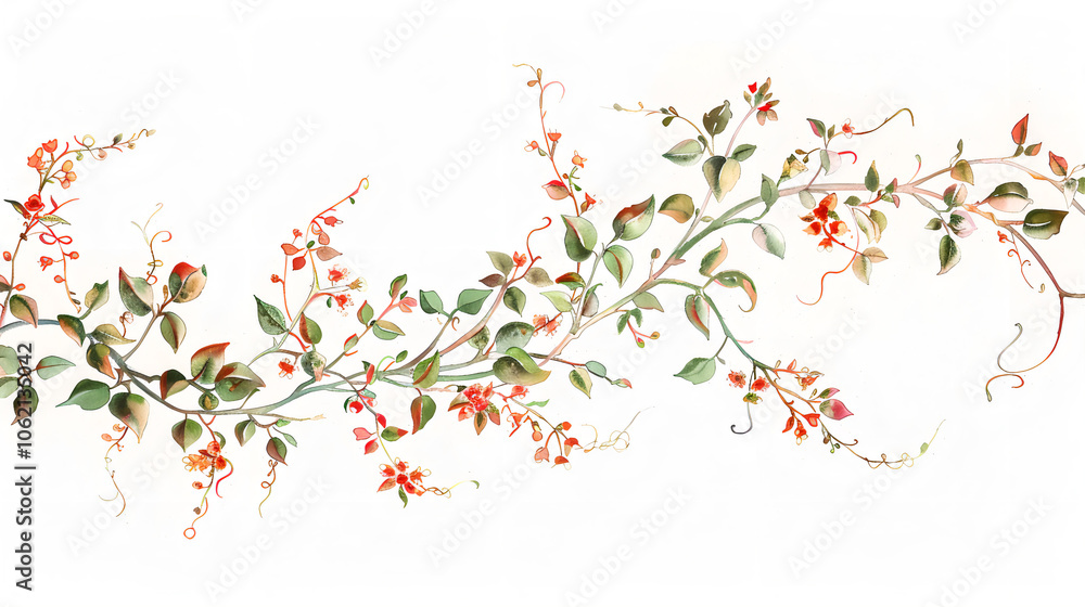 Elegant Hand-Painted Watercolour Floral Border Design - Beautiful Flower and Leaf Pattern for Wall Decor, Invitations, and Crafts