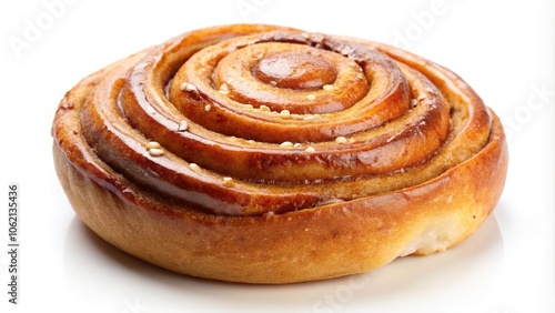 Asymmetrical sweet cinnamon bun roll swirl isolated over white background