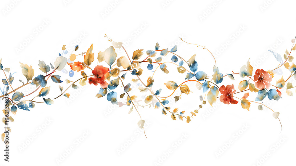 Elegant Hand-Painted Watercolour Floral Border Design - Beautiful Flower and Leaf Pattern for Wall Decor, Invitations, and Crafts