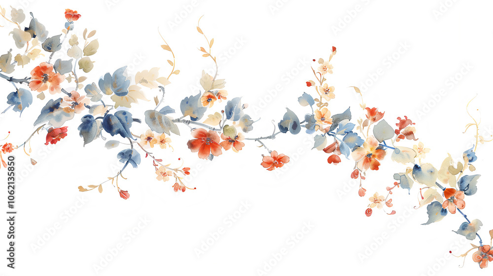 Elegant Hand-Painted Watercolour Floral Border Design - Beautiful Flower and Leaf Pattern for Wall Decor, Invitations, and Crafts