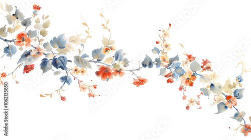 Obraz na płótnie Elegant Hand-Painted Watercolour Floral Border Design - Beautiful Flower and Leaf Pattern for Wall Decor, Invitations, and Crafts w salonie