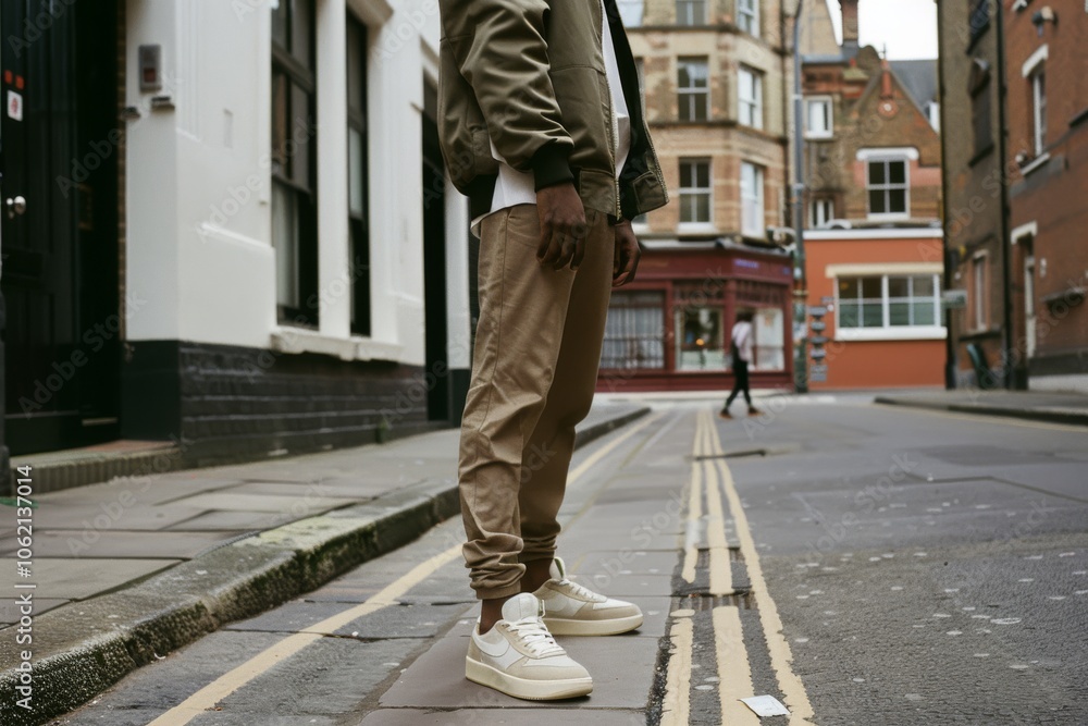 A person in casual, urban attire stands confidently on a quiet city street, capturing a blend of contemporary style and urban energy. A person in casual, urban attire stands confidently on a quiet city street, capturing a blend of contemporary style and urban energy.