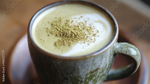 A creamy CBD-infused matcha latte made with oat milk and vanilla, offering a smooth, energizing beverage with the calming effects of CBD, ideal for balancing focus and relaxation photo