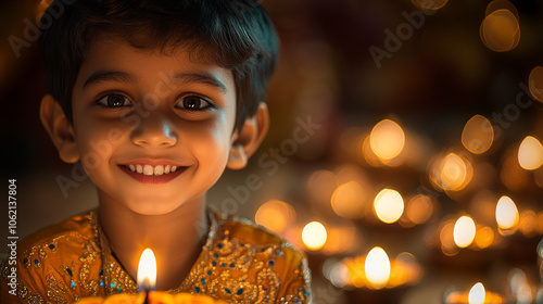 Wallpaper Mural Indian boy in traditional attire, holding a diya lamp. Celebrating Diwali. Torontodigital.ca