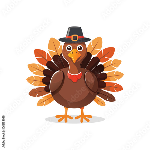 Turkey Bird Cartoon Mascot Character Holding A Happy Thanksgiving Sign Board. Illustration Flat Design for Social Media.