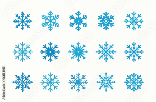 Snowflakes Icons in white background, Christmas Pattern for New Year Card