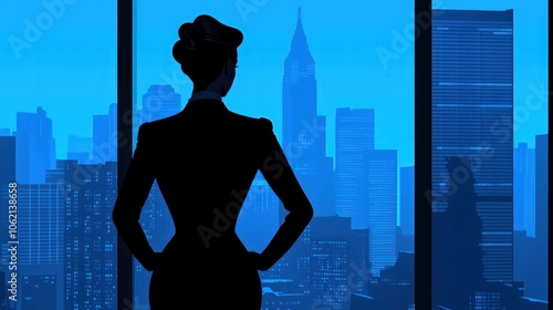 Businesswoman Observes Skyline While Contemplating Future Strategies in a Modern Office Setting