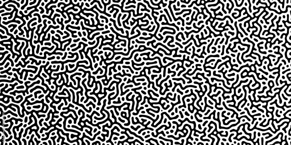 Turing reaction diffusion monochrome seamless pattern with chaotic motion. Natural seamless line pattern. Linear design with biological shapes. Structure of natural cells, maze, coral. vector. Turing reaction diffusion monochrome seamless pattern with chaotic motion. Natural seamless line pattern. Linear design with biological shapes. Structure of natural cells, maze, coral. vector.
