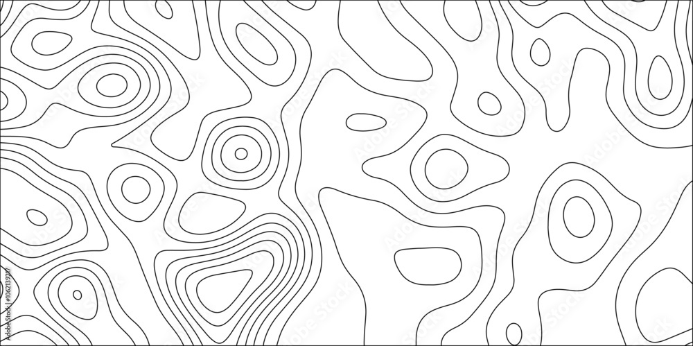 Abstract topographic contour line pattern solid background. Topographic map in contour black line on isolated white background. wavy pattern design.paper texture Imitation of a geographical map shades