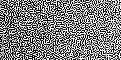 Turing reaction diffusion monochrome seamless pattern with chaotic motion. Natural seamless line pattern. Linear design with biological shapes. Structure of natural cells, maze, coral. vector.