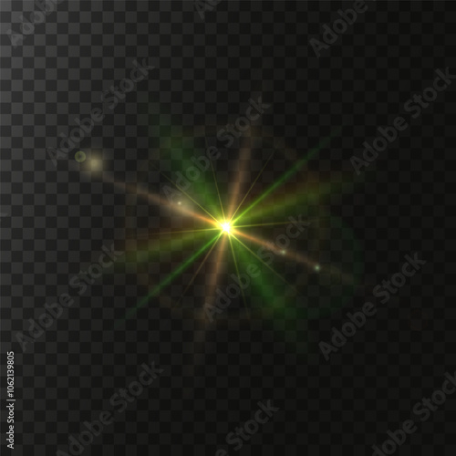 Sunlight, abstract special effect. Light effect set. Glowing isolated color transparent light effect set, lens flash, explosion, glitter, glitter, glitter, dust, line, solar flare, glitter and stars