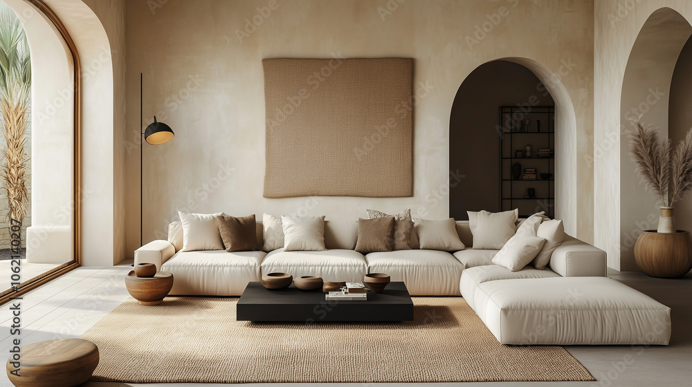 Modern Beige Living Room With L-Shaped Sofa And Minimalist Decor Modern Beige Living Room With L-Shaped Sofa And Minimalist Decor