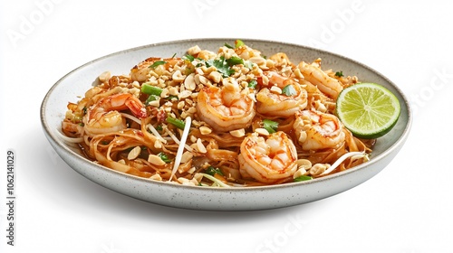 Delicious Pad Thai Noodles with Shrimp, Peanuts and Lime