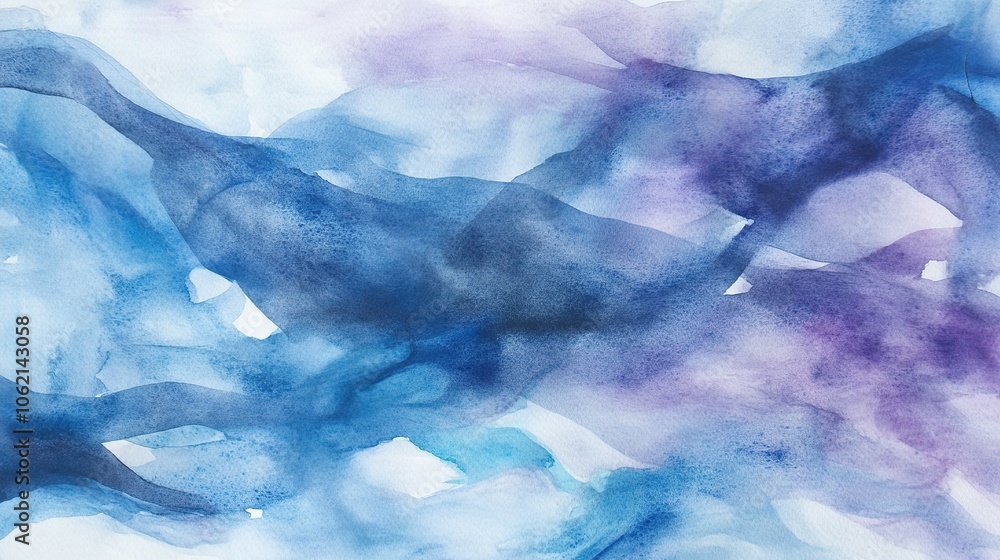 Naklejka premium Abstract blue watercolor waves with purple tints.