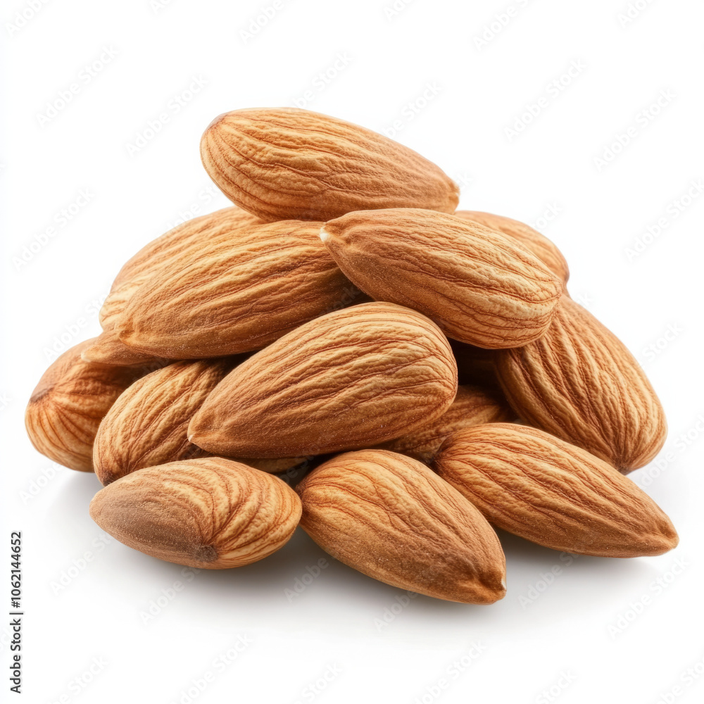 A close-up view of raw, unshelled almonds stacked on top of each other A close-up view of raw, unshelled almonds stacked on top of each other