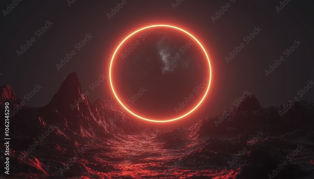 Obraz premium Solar eclipse, glowing light ring, cosmic scene, 3D illustration, isolated on white background