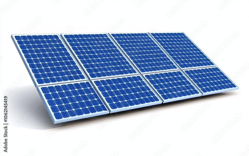 Solar panels in desert, renewable energy theme, 3D illustration, isolated on white background Solar panels in desert, renewable energy theme, 3D illustration, isolated on white background