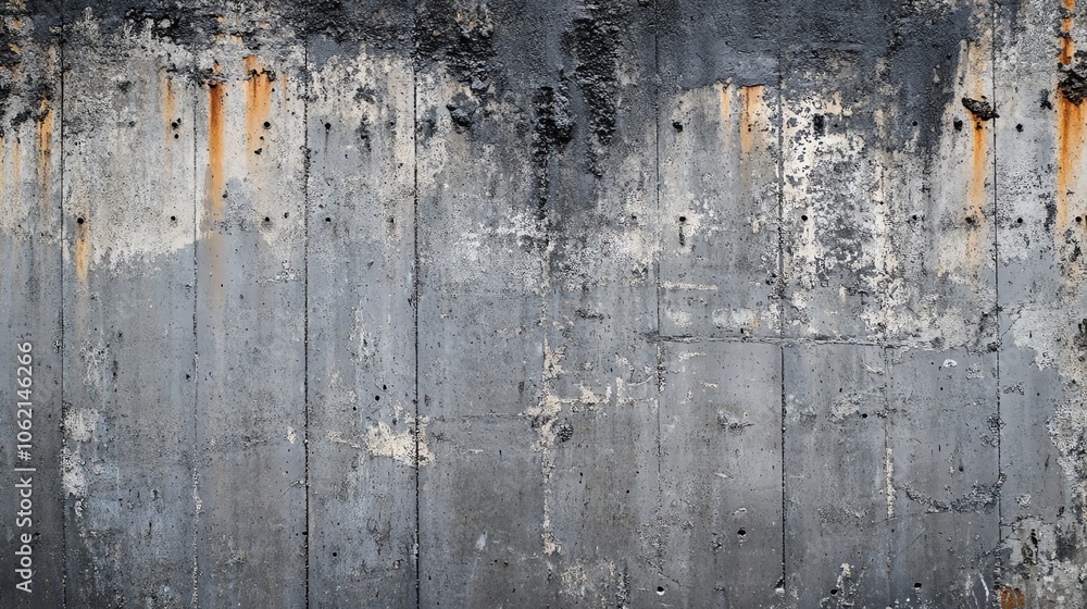 A textured concrete wall showcasing weathering, stains, and rustic charm, perfect for backgrounds and architectural designs. A textured concrete wall showcasing weathering, stains, and rustic charm, perfect for backgrounds and architectural designs.