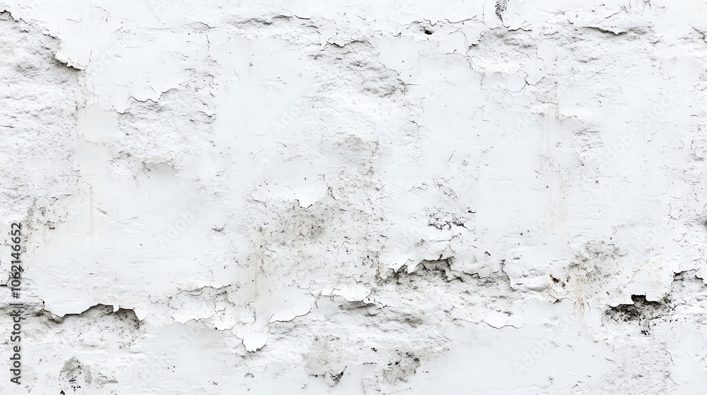 Obraz premium A textured white wall showcasing an aged and weathered surface with cracks and imperfections, perfect for various design projects.