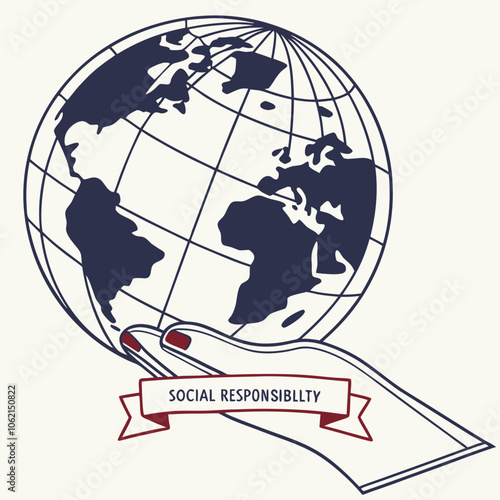 A stylized representation of a globe held in a hand. The globe is depicted in a wireframe design, with meridians and parallels visible. The hand, which is shown in a palm-up position