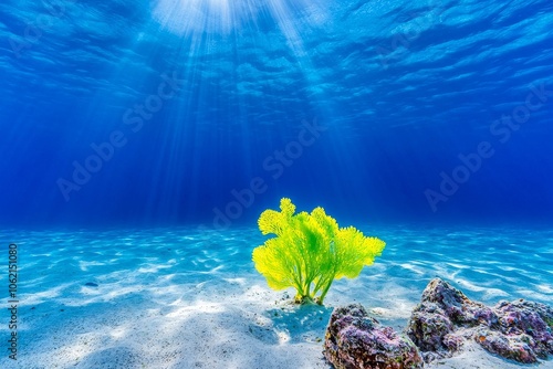 The underwater photo shows the laminaria sea kale growing in salt water on an ocean reef photo