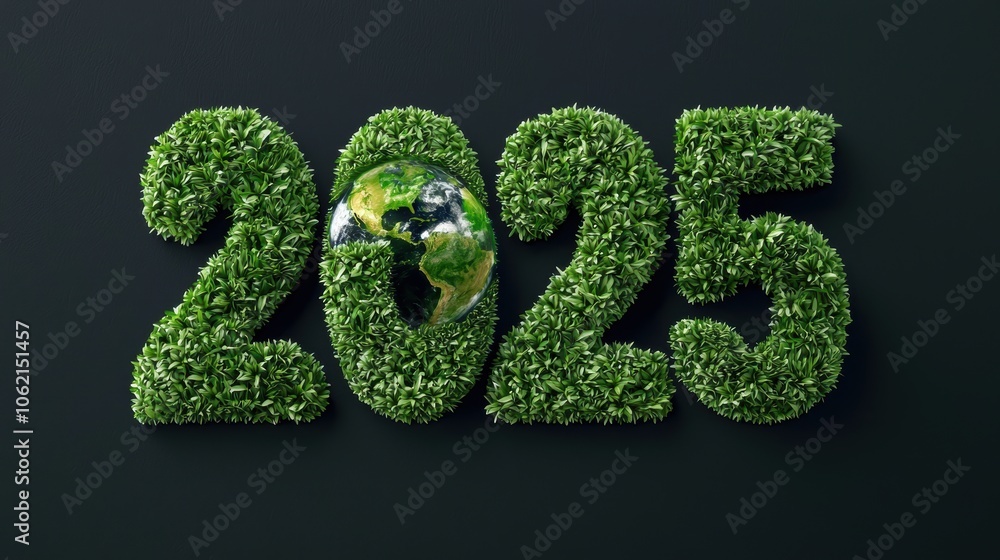 Creative representation of the year 2025 made of lush green plants, symbolizing sustainability and a greener future. Creative representation of the year 2025 made of lush green plants, symbolizing sustainability and a greener future.
