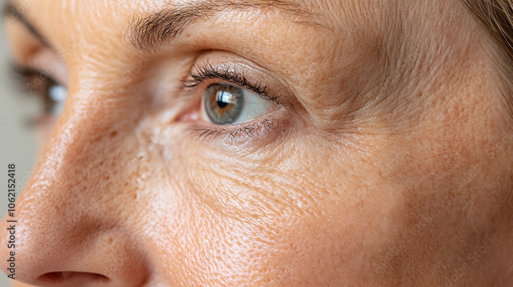 Close-up of skin texture of a woman in her late fifties with some wrinkles Close-up of skin texture of a woman in her late fifties with some wrinkles