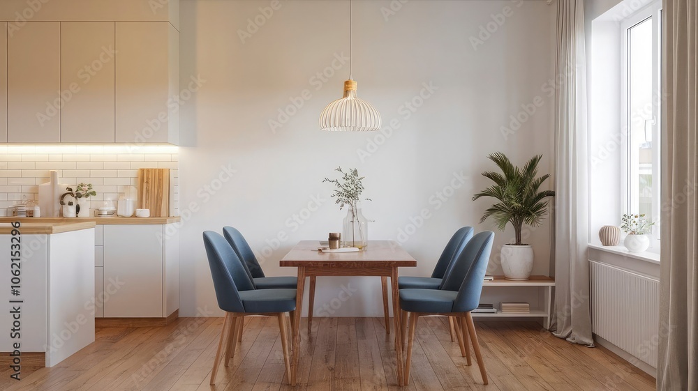 Fototapeta premium a living room with a couch, table, and a lamp.