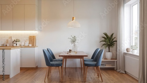 a living room with a couch, table, and a lamp.