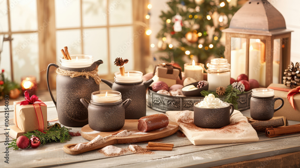 cozy holiday scene featuring stylish candles, festive decorations, and seasonal treats. warm ambiance creates welcoming atmosphere perfect for celebrations cozy holiday scene featuring stylish candles, festive decorations, and seasonal treats. warm ambiance creates welcoming atmosphere perfect for celebrations