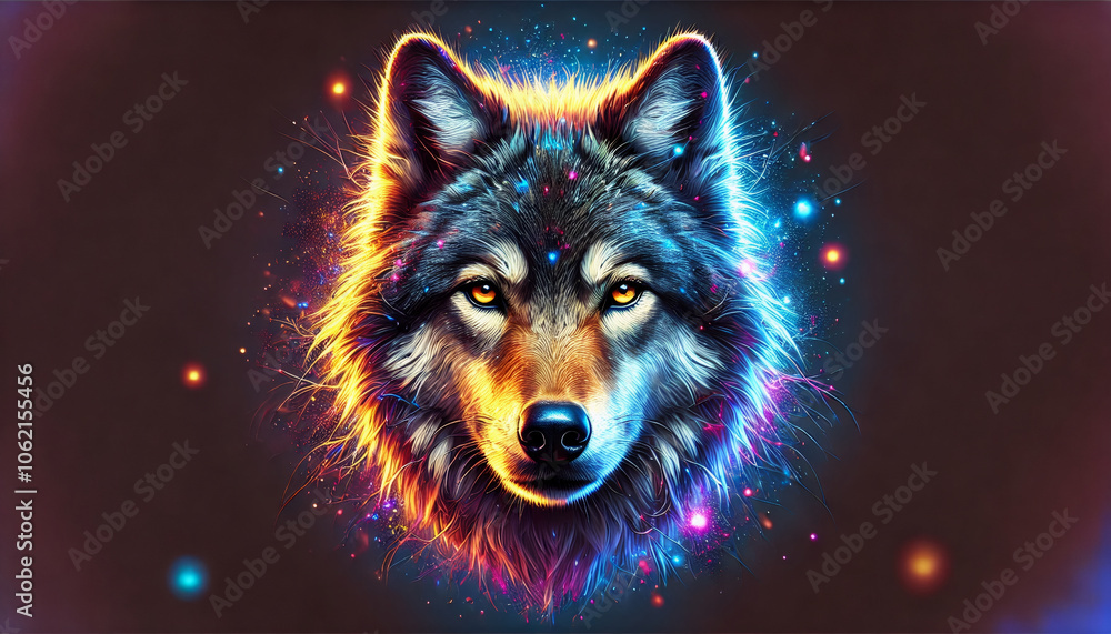 Cosmic Wolf with Fire and Ice Effect Cosmic Wolf with Fire and Ice Effect