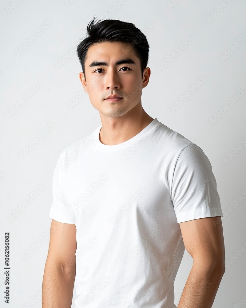 A premium photoshoot with a premium white background of a 25-year-old 6 ft. well-built physique white Asian male model ,generative ai A premium photoshoot with a premium white background of a 25-year-old 6 ft. well-built physique white Asian male model ,generative ai