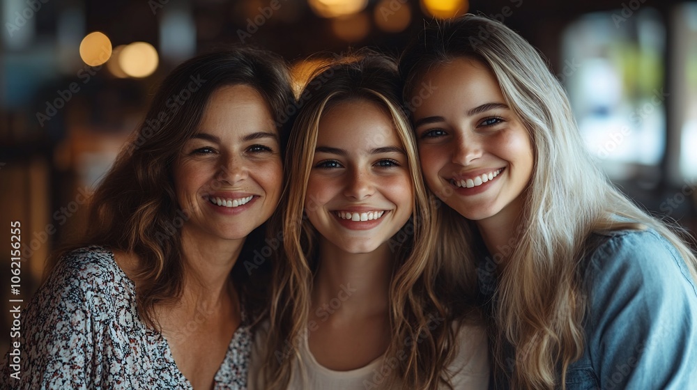 Three generations of women smiling at the camera. Three generations of women smiling at the camera.