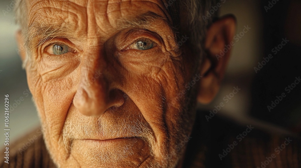 Close-up of an elderly man's face, showcasing wrinkles and intense, wise eyes filled with emotion. Close-up of an elderly man's face, showcasing wrinkles and intense, wise eyes filled with emotion.