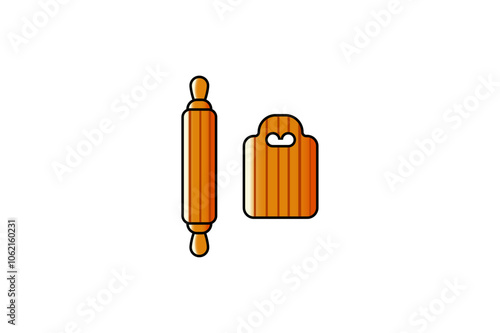 Vector illustration of cartoon kitchen utensils, cutting board