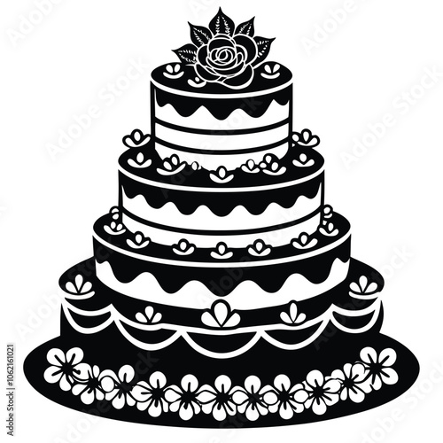 Wedding Cake silhouette vector illustration on black and white.