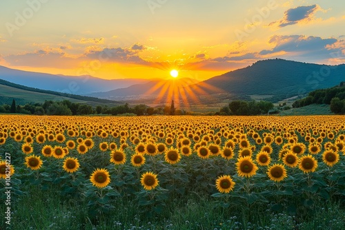 Wallpaper Mural Sunflowers blooming in field at sunset creating scenic landscape Torontodigital.ca