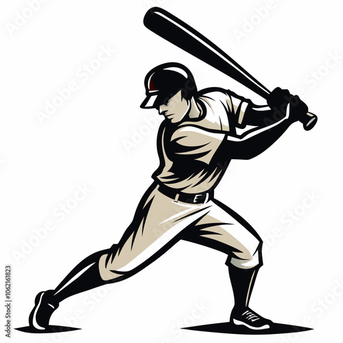 baseball player vector silhouette black illustration swinging a bat on white background