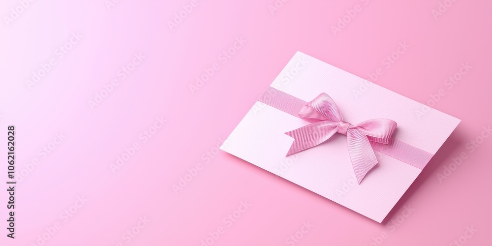 Pink envelope with ribbon bow on soft pink background. Pink envelope with ribbon bow on soft pink background.