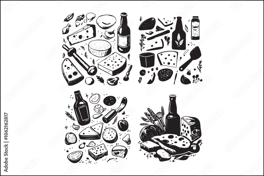 Fototapeta premium Cheese Board Silhouette SVG | Charcuterie Vector ClipartRustic Cheese Tray SVG | Cutting Board Silhouette DesignCharcuterie Board Vector | Kitchen Decor SVG PNGCheese Platter Outline | Food Boar