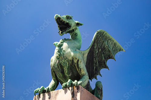 Ljubljana Dragon bridge (Zmajski most), symbol of Ljubljana, capital of Slovenia, Europe.